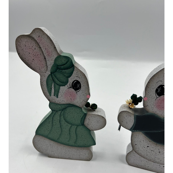 Vintage Wooden Painted Spring Bunny Rabbit Pair 90's Shelf Sitter Figurine Decor - Picture 6 of 7